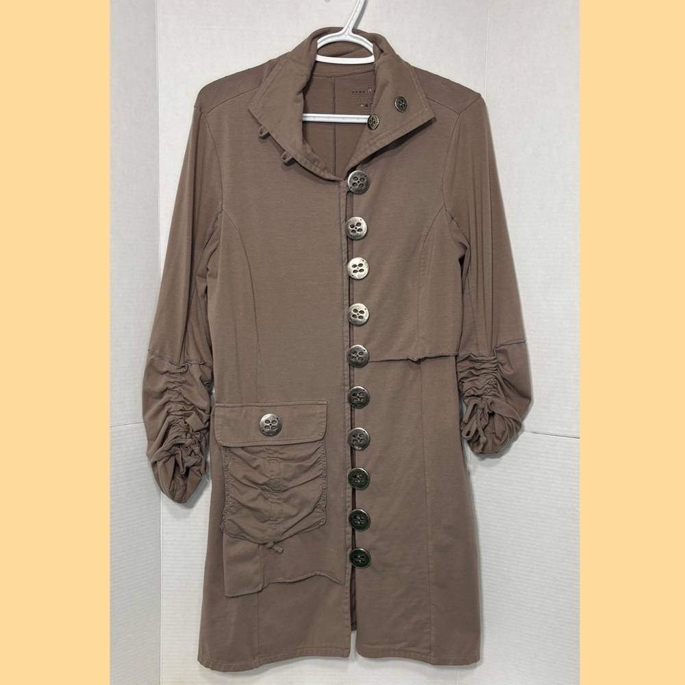 neon buddha Whimsigoth Button-Front Long Lightweight Trench Coat Cotton Tunic - Picture 1 of 9